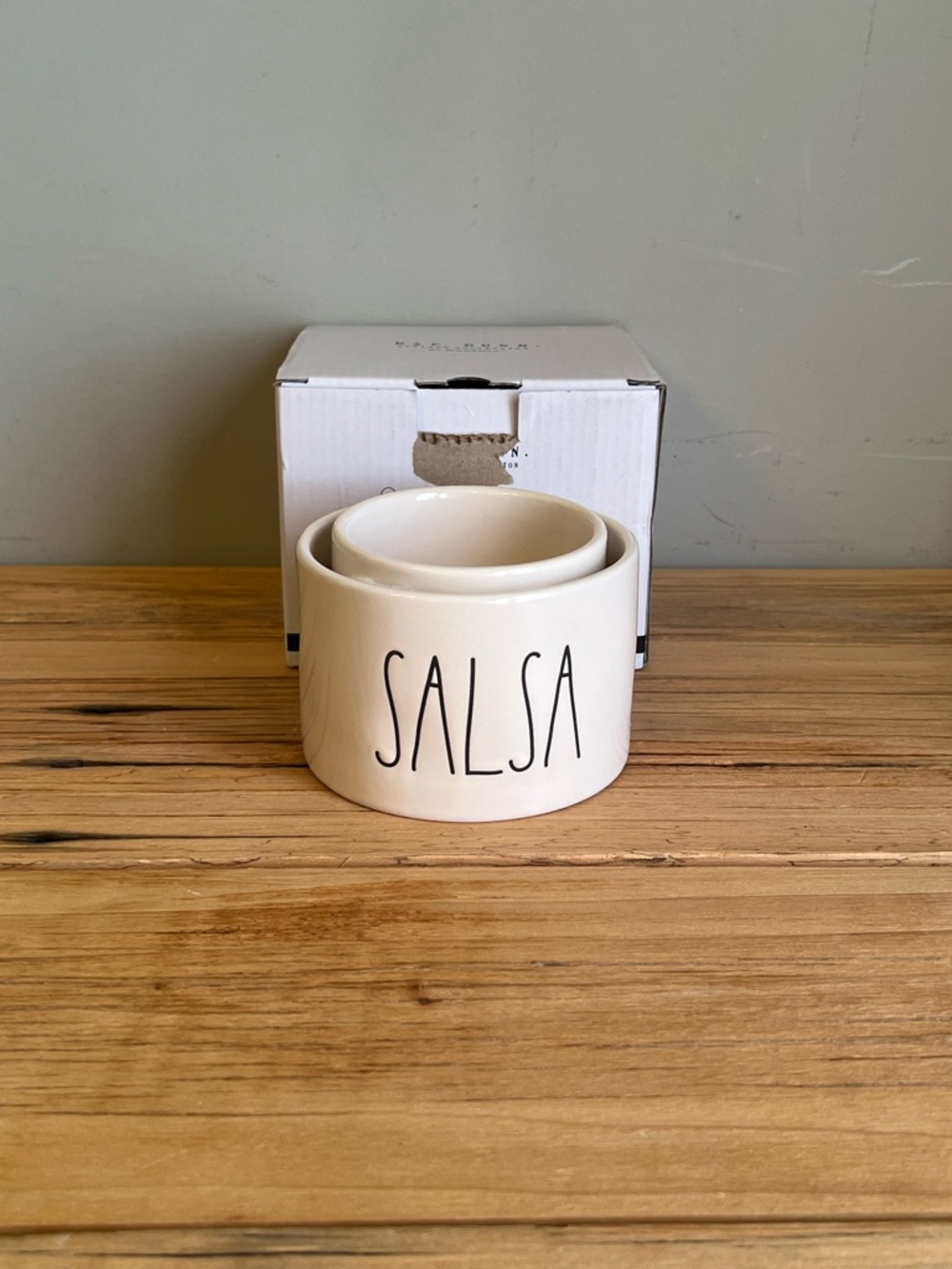 Rae Dunn White Ceramic SALSA and Guac Dip Set with Black Lettering